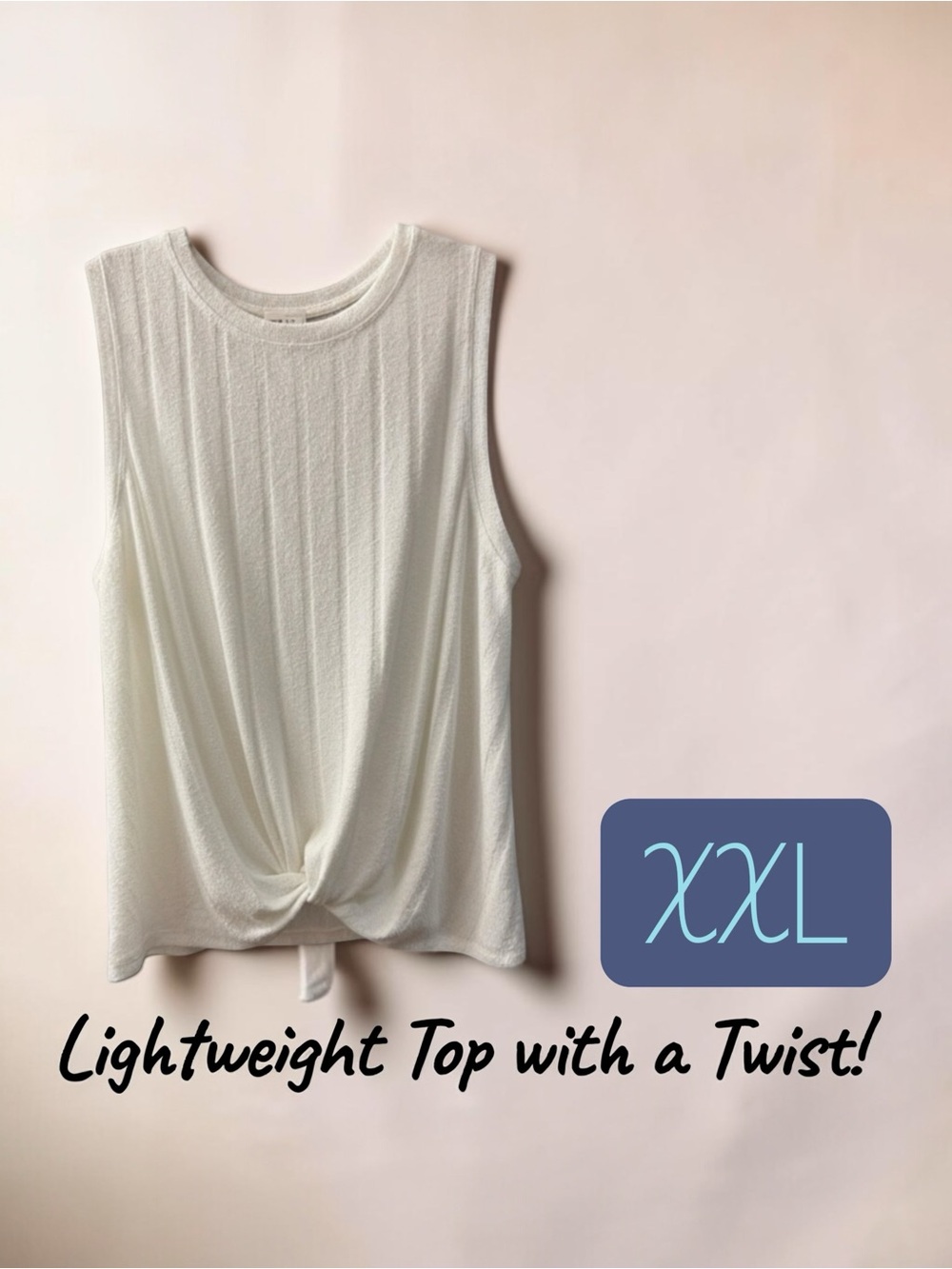 Time and Tru White Knot-Front Sleeveless Knit Top
